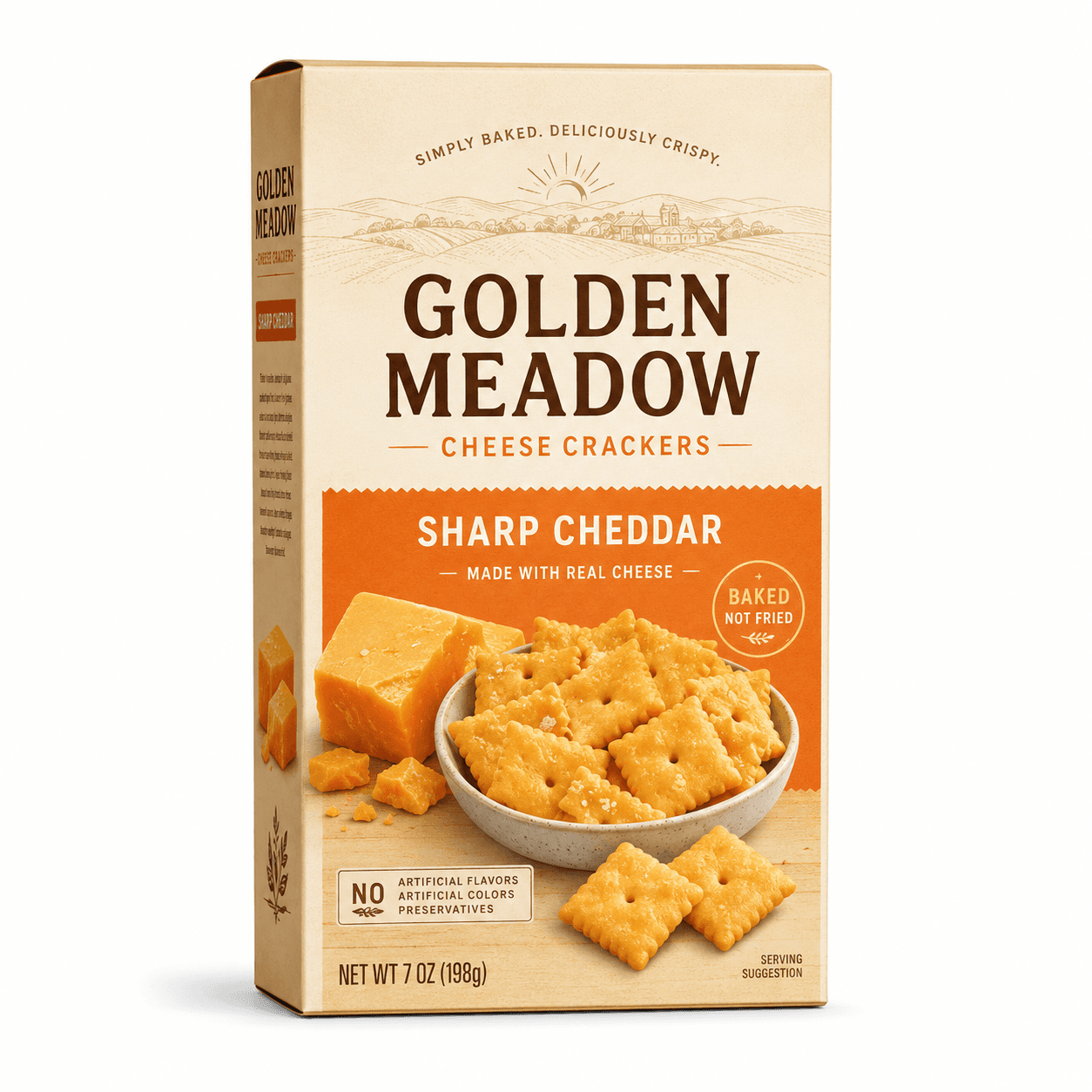 Golden Meadow cheese crackers pack shot
